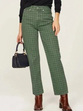 Madewell Green Windowpane Plaid Perfect Vintage Straight Jeans